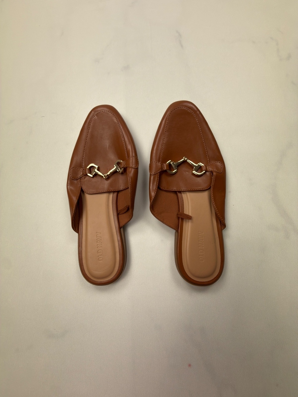 Old Navy Leather Slip-On Mule Brown 2010s Minimalist - Womens 8